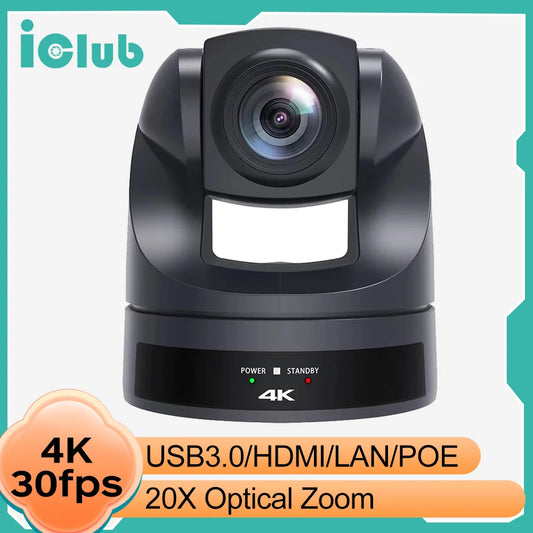 4K30fps AI Auto Tracking PTZ Video Camera USB HDMI LAN 20x Zoom Conference Camera Support POE for Meeting Church Live Streaming