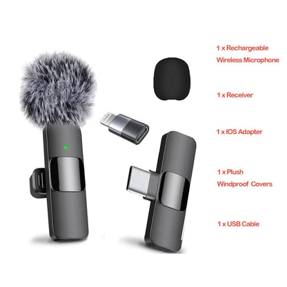 Professional Wireless Lavalier Lapel Microphone for iPhone Android Recording Mic for Interview Video Podcast Vlog YouTube