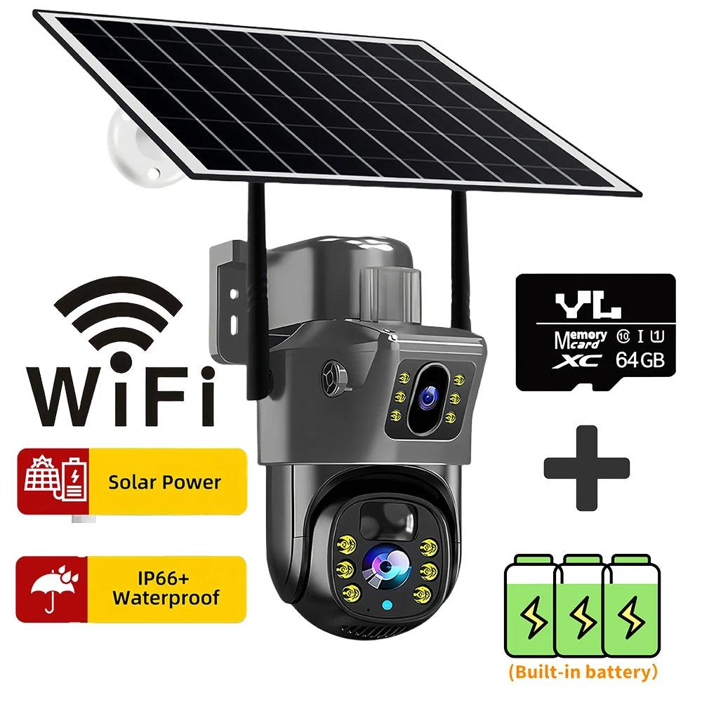 New Outdoor 4K 8MP Wireless Solar Camera 4G Sim Dual Lens Wifi IP PIR HD Night Vision Camera V380Pro PTZ Security CCTV Monitor