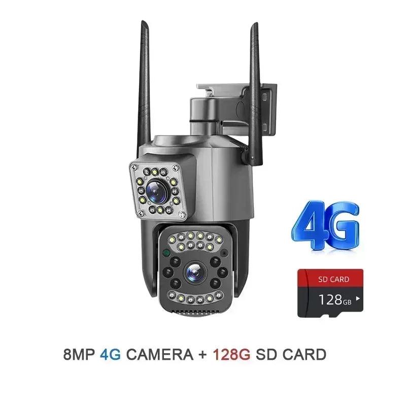 Dual Lens 4G IP Camera 8MP WiFi Camera Wireless Full Color Night Vision 8X Digital Zoom CCTV Outdoor Surveillance Waterproof Cam