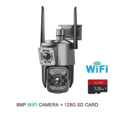 Dual Lens 4G IP Camera 8MP WiFi Camera Wireless Full Color Night Vision 8X Digital Zoom CCTV Outdoor Surveillance Waterproof Cam