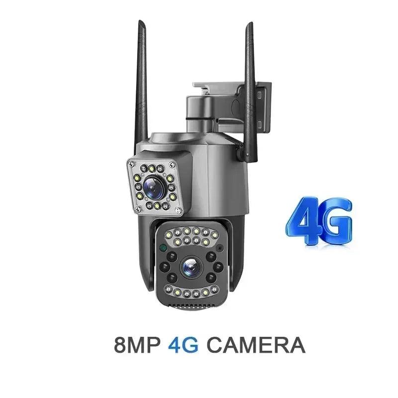 Dual Lens 4G IP Camera 8MP WiFi Camera Wireless Full Color Night Vision 8X Digital Zoom CCTV Outdoor Surveillance Waterproof Cam