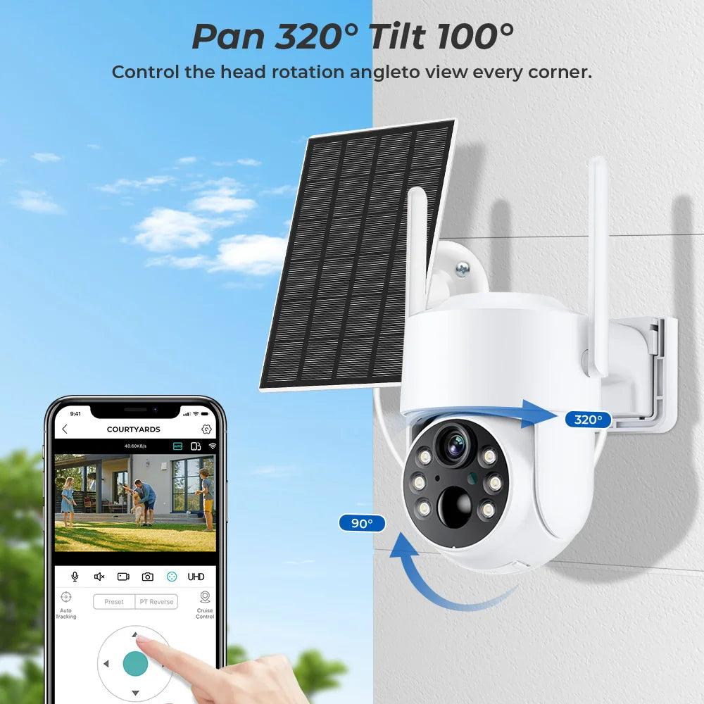 New WiFi PTZ Camera Outdoor Wireless Solar IP Camera 4MP HD Built-in Battery Video Surveillance Camera Long Time Standby iCsee