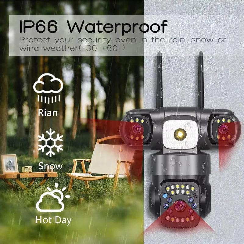 AIOOK V380 PRO Outdoor Camera WiFi HD 15MP Triple Lens Camera Waterproof Night Vision Two Way Intercom Mobile Tracking IP Camera