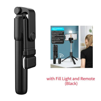 3 In 1 Selfie Stick Bluetooth Remote Tripod, Fill Light Foldable Bracket for Smartphones.