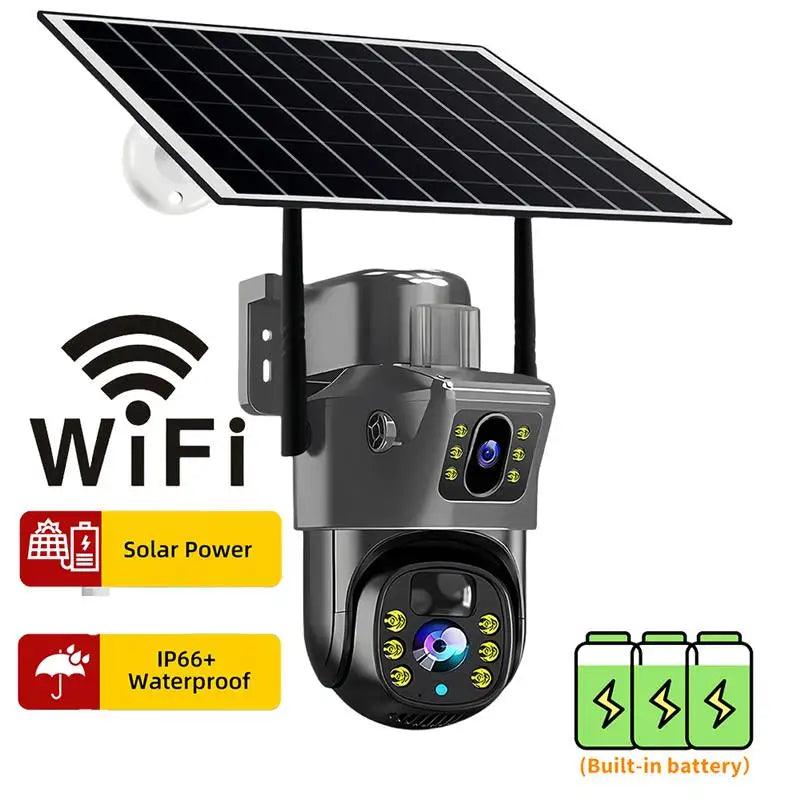 New Outdoor 4K 8MP Wireless Solar Camera 4G Sim Dual Lens Wifi IP PIR HD Night Vision Camera V380Pro PTZ Security CCTV Monitor