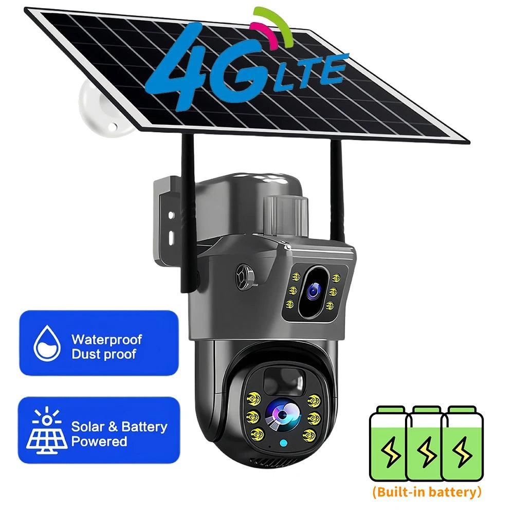 New Outdoor 4K 8MP Wireless Solar Camera 4G Sim Dual Lens Wifi IP PIR HD Night Vision Camera V380Pro PTZ Security CCTV Monitor