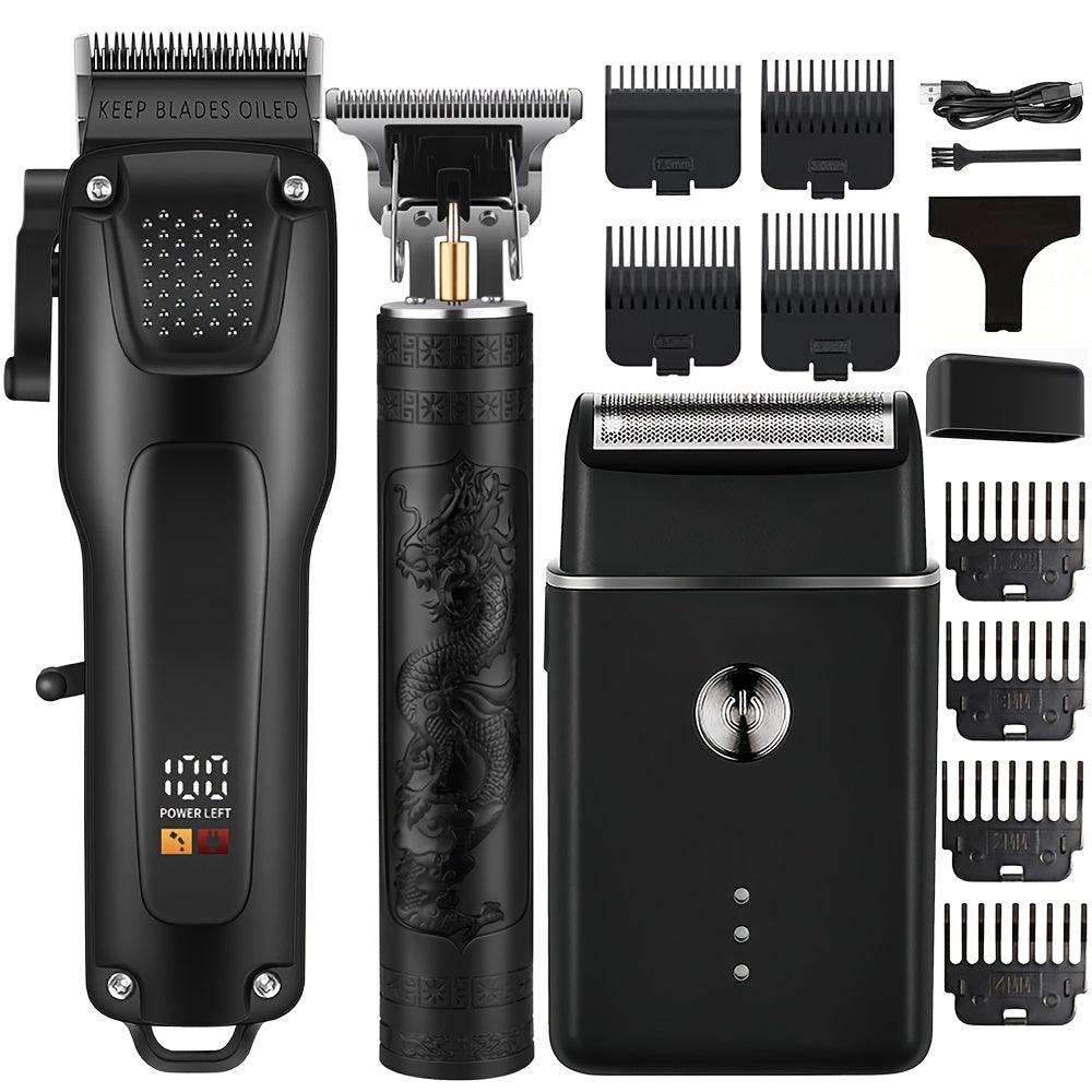 3pcs/1set Professional Hair and Beard Beauty Kit Including Electric Shaver and T-shaped Blade Trimmer Professional, Precision Trimmer Set, Men's Hair Clipper and Trimmer Set Very Suitable for Personal Use