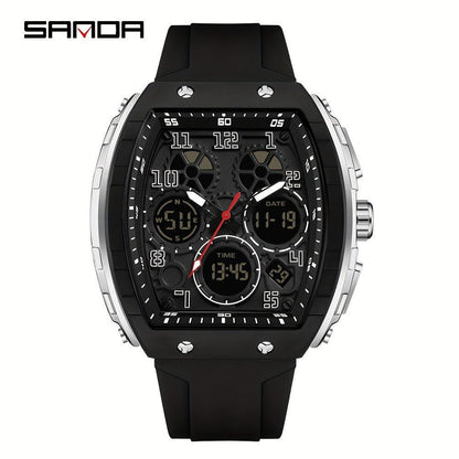 SANDA Brand Luxury Men's Fashion Casual Sports Watches Waterproof Square Dual Display Men's Watches Clock