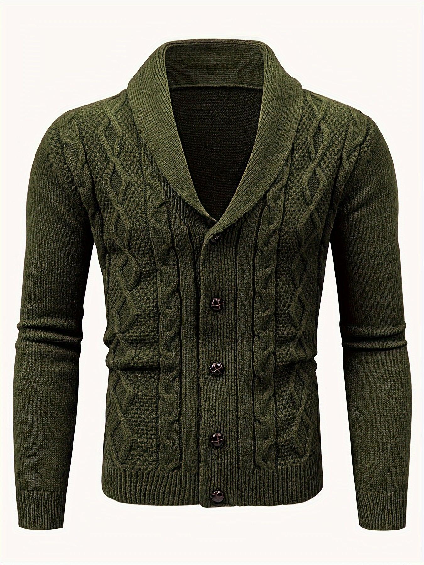 Men'S Casual Long Sleeve Cardigan Sweater with Button Detail, Polyester 100%, Knit Fabric, Solid Color, Regular Fit, Lapel Collar, Medium Stretch, for Fall/Winter - Genghis Khan Collection