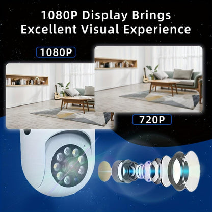 JOOAN 1080P HD Smart Home Security Camera with Full-Color Night Vision, Two-Way Audio, PTZ, Motion Tracking, and 360° View - Wall Mount Wi-Fi Cam for Youngsters, Elderly, and Pets Safety, Indoor Security Camera