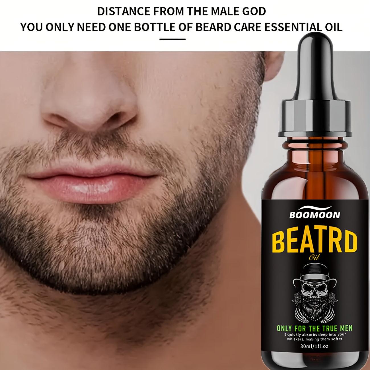 30ml BOOMOON Beard Oil, Moisturizing & Cleaning Formula, Jojoba & Rose Hip Seed Oil, Paraben Free, for Soft & Shiny Beard, with 1 Liquid Oz