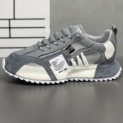 Men's Breathable Mesh Sneakers with Thick Sole, Preppy Style Casual Athletic Shoes for Running, Daily Wear, Low Top, Round Toe, Fabric and PU Upper, PVC Sole, All-Season Comfort