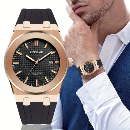 Men's Watch Business Sports Fashion Quartz Watch Calendar Analog Silicone Wrist Watch Date Watch