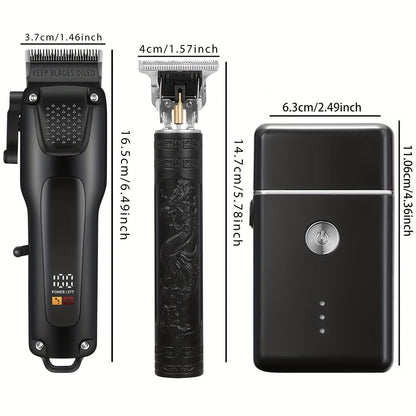 3pcs/1set Professional Hair and Beard Beauty Kit Including Electric Shaver and T-shaped Blade Trimmer Professional, Precision Trimmer Set, Men's Hair Clipper and Trimmer Set Very Suitable for Personal Use