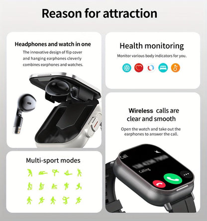 Men'S And Women'S Smart Earphone Watches Support Wireless Calls, Custom Dial Switching, Multiple Sports Modes, LED Lights, Calendar Calculator, Mini Games, Etc. Men'S And Women'S Holiday Gifts, Christmas Gifts