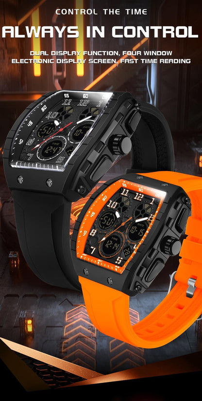 SANDA Brand Luxury Men's Fashion Casual Sports Watches Waterproof Square Dual Display Men's Watches Clock