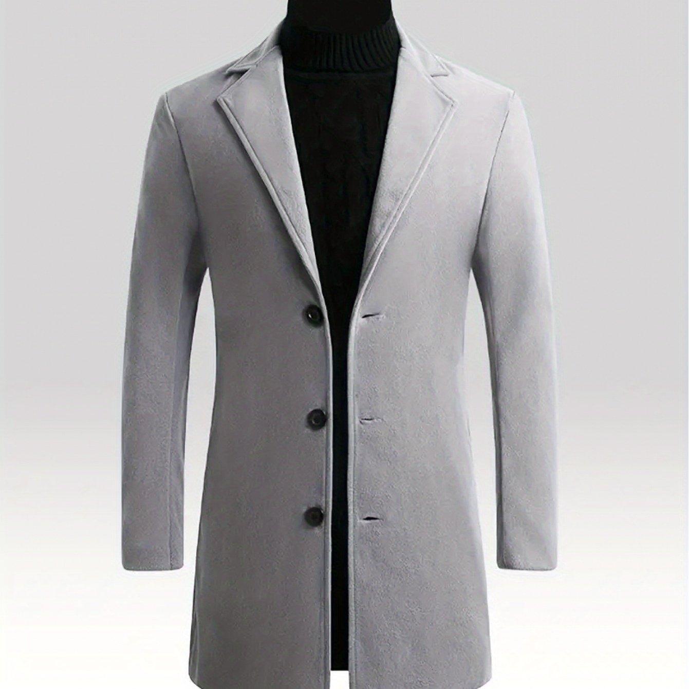 2025 Spring And Autumn Men'S Elegant Mid-Length Coat, Casual And Versatile, Single-Breasted Polyester, Suitable for Autumn/Winter Business Style, Loose Fit