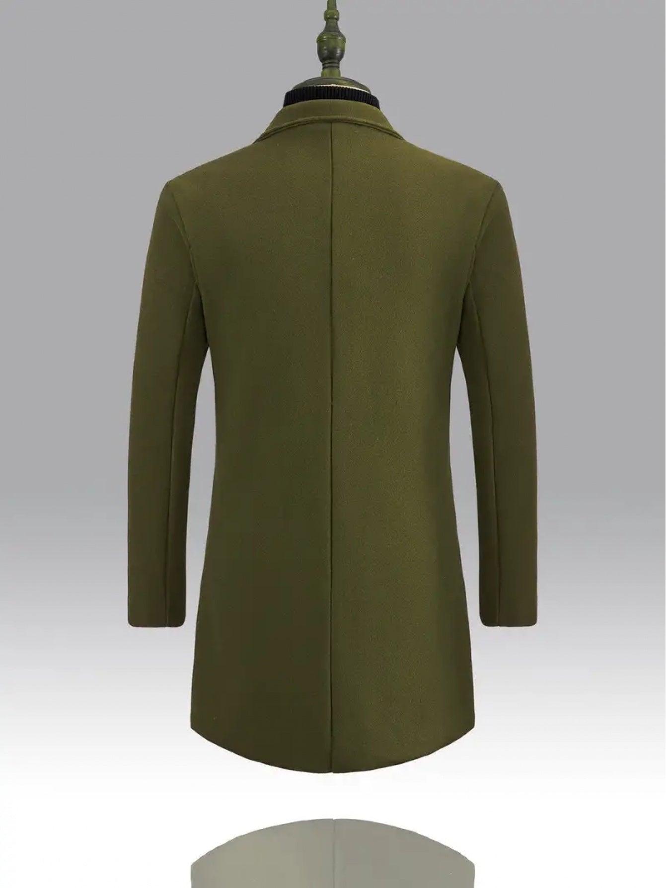 2025 Spring And Autumn Men'S Elegant Mid-Length Coat, Casual And Versatile, Single-Breasted Polyester, Suitable for Autumn/Winter Business Style, Loose Fit