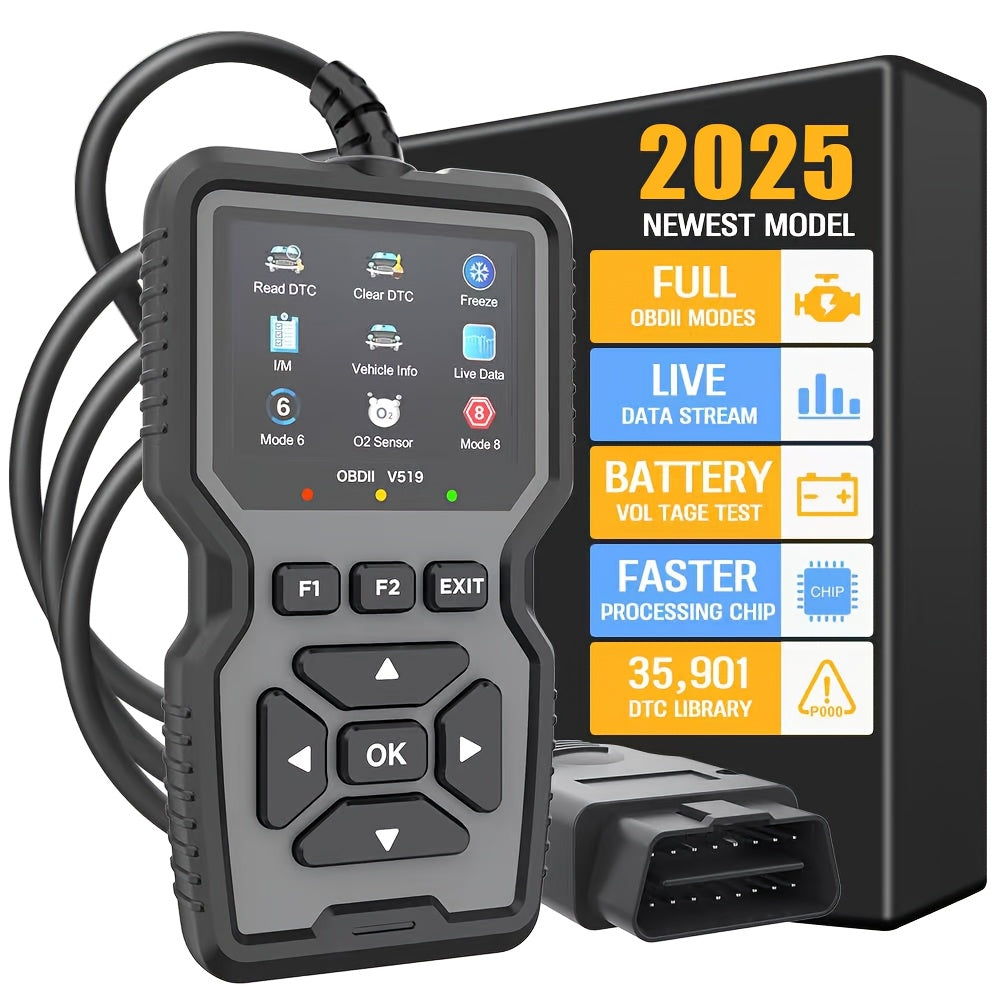 Professional OBD2 Diagnostic Scanner Tool, USB Powered, Engine Fault Detector, Code Reader, Battery Tester, I/M Readiness, Code Eraser, 10 Language Support, for All OBD II Protocol Cars Since 1996, Without Battery