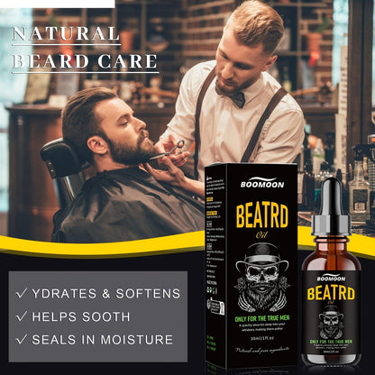 30ml BOOMOON Beard Oil, Moisturizing & Cleaning Formula, Jojoba & Rose Hip Seed Oil, Paraben Free, for Soft & Shiny Beard, with 1 Liquid Oz