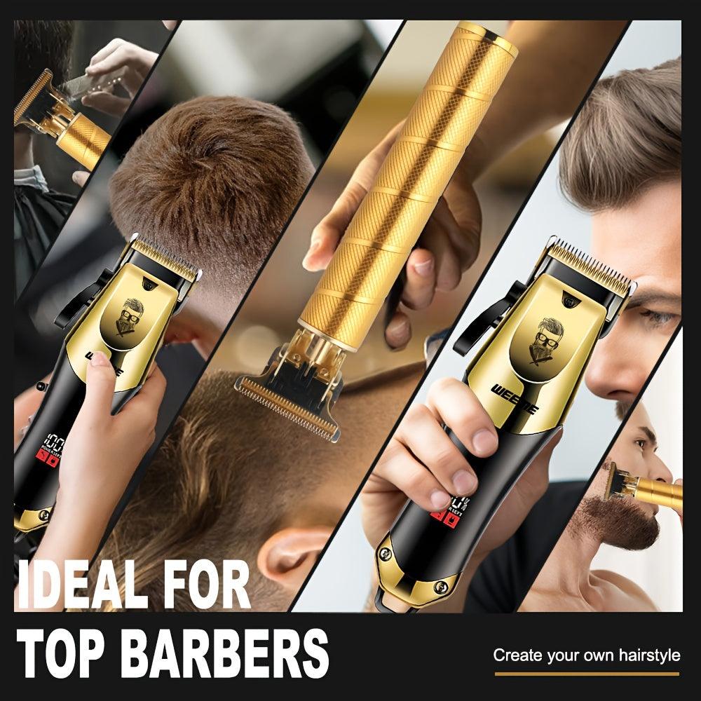 WEEME Golden Hair Cutting Three-Piece Set, Men'S Grooming Kit, Barber'S Haircutting Set, Valentine'S Day Gift Box. USB Rechargeable, LCD Display. Includes 1 Black And Golden Professional Hair Clipper + 1 Golden Men'S Razor +