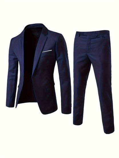 Men's Casual Business Professional Suit Two-piece Suit with Unopened Pockets for Valentine's Day and Wedding