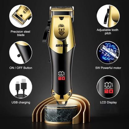 WEEME Golden Hair Cutting Three-Piece Set, Men'S Grooming Kit, Barber'S Haircutting Set, Valentine'S Day Gift Box. USB Rechargeable, LCD Display. Includes 1 Black And Golden Professional Hair Clipper + 1 Golden Men'S Razor +