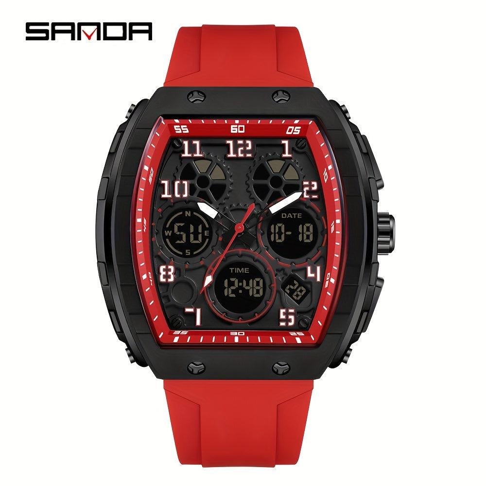 SANDA Brand Luxury Men's Fashion Casual Sports Watches Waterproof Square Dual Display Men's Watches Clock