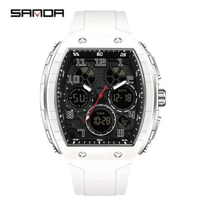 SANDA Brand Luxury Men's Fashion Casual Sports Watches Waterproof Square Dual Display Men's Watches Clock