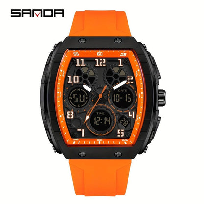 SANDA Brand Luxury Men's Fashion Casual Sports Watches Waterproof Square Dual Display Men's Watches Clock