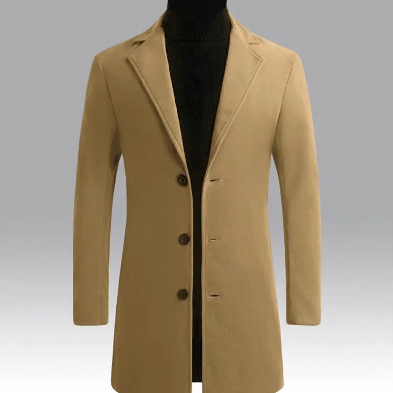 2025 Spring And Autumn Men'S Elegant Mid-Length Coat, Casual And Versatile, Single-Breasted Polyester, Suitable for Autumn/Winter Business Style, Loose Fit