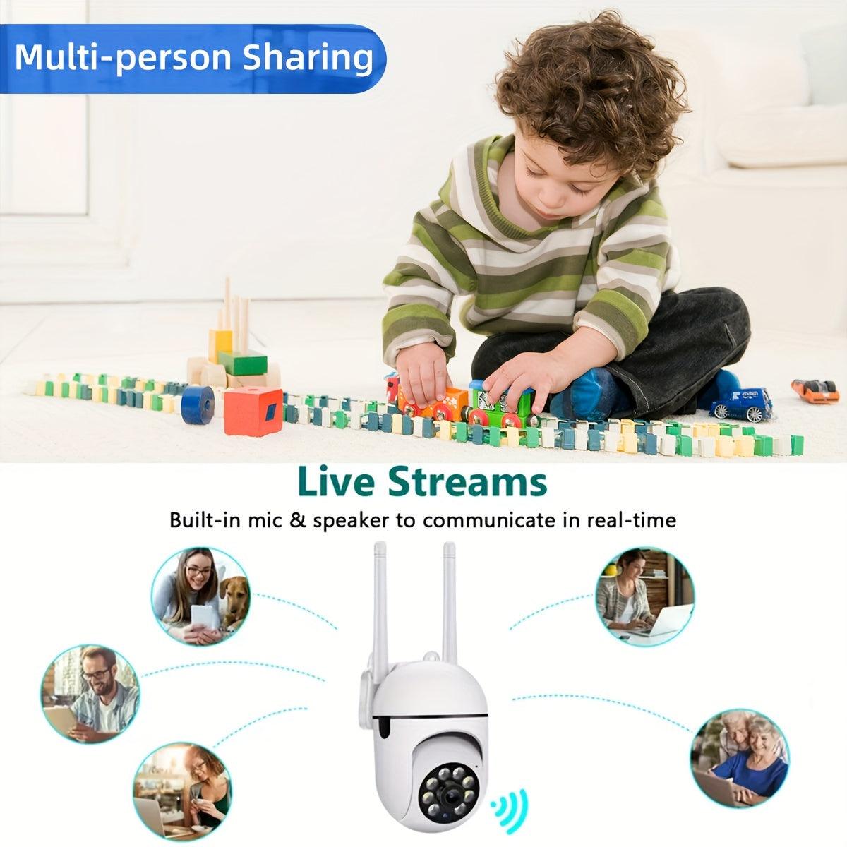 JOOAN 1080P HD Smart Home Security Camera with Full-Color Night Vision, Two-Way Audio, PTZ, Motion Tracking, and 360° View - Wall Mount Wi-Fi Cam for Youngsters, Elderly, and Pets Safety, Indoor Security Camera