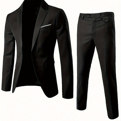 Men's Casual Business Professional Suit Two-piece Suit with Unopened Pockets for Valentine's Day and Wedding