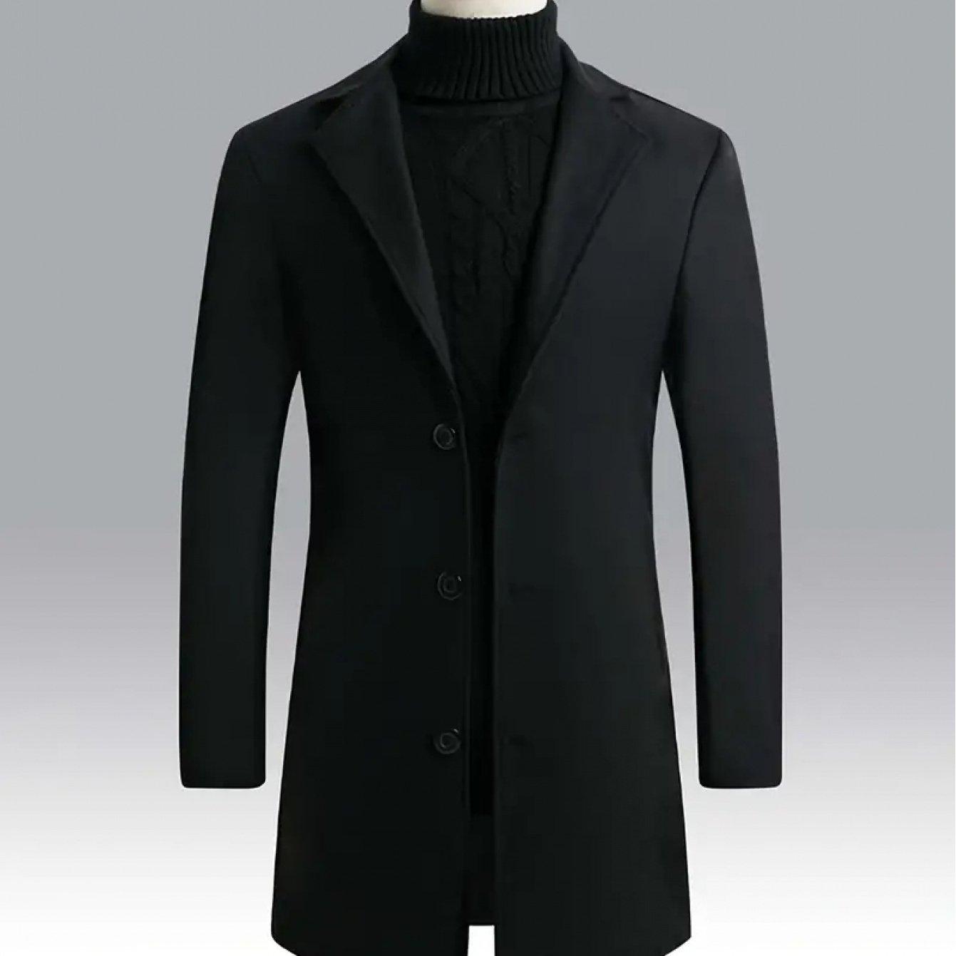 2025 Spring And Autumn Men'S Elegant Mid-Length Coat, Casual And Versatile, Single-Breasted Polyester, Suitable for Autumn/Winter Business Style, Loose Fit