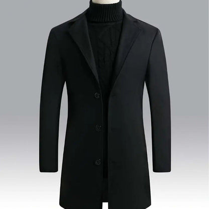 2025 Spring And Autumn Men'S Elegant Mid-Length Coat, Casual And Versatile, Single-Breasted Polyester, Suitable for Autumn/Winter Business Style, Loose Fit