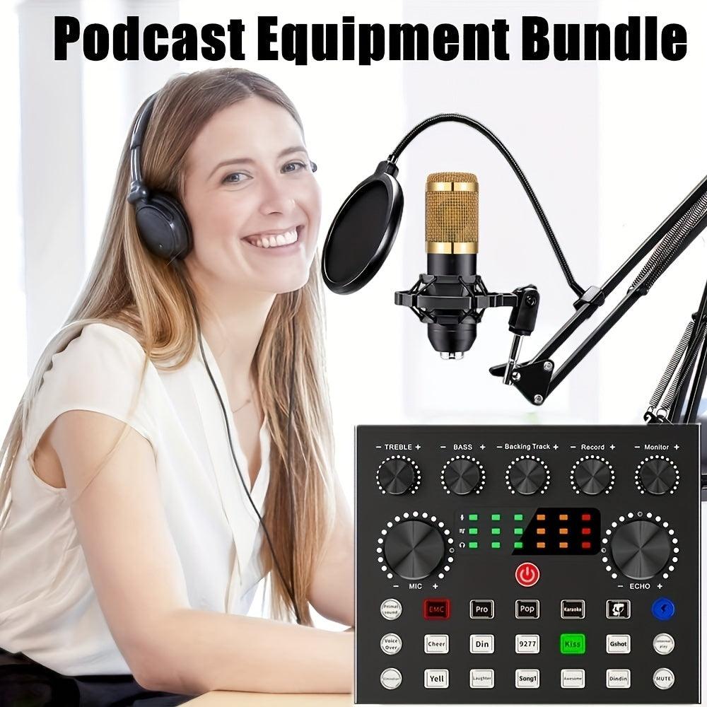 USB/Battery Powered BM800 Condenser Microphone 1pc, V8s Audio Interface with All-in-One Live Sound Card, 3.5mm Jack Connector, Volume Control, Rechargeable Lithium Battery, PP Material, for Recording, Broadcasting, Live Strea