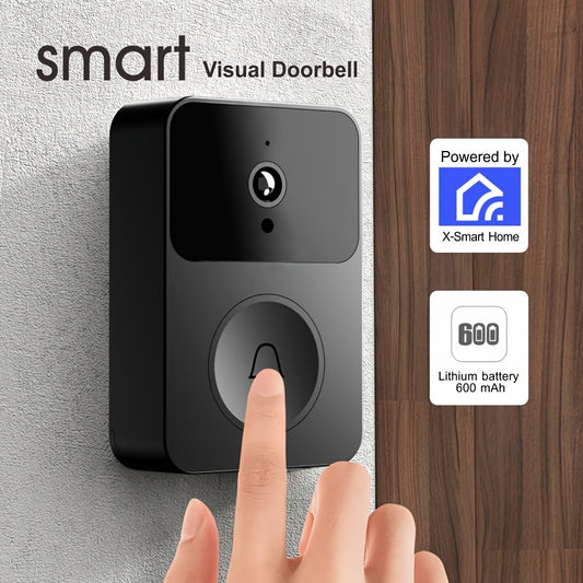 1pc Smart Visual Doorbell with Camera, 480p HD Video, App Control, Built-in Speaker, Bi-Directional Voice Intercom, USB Charging, 600mAh Lithium Battery, Wi-Fi Enabled, Infrared Night Vision, 2.4G WIFI, Non-Waterproof, for Sm